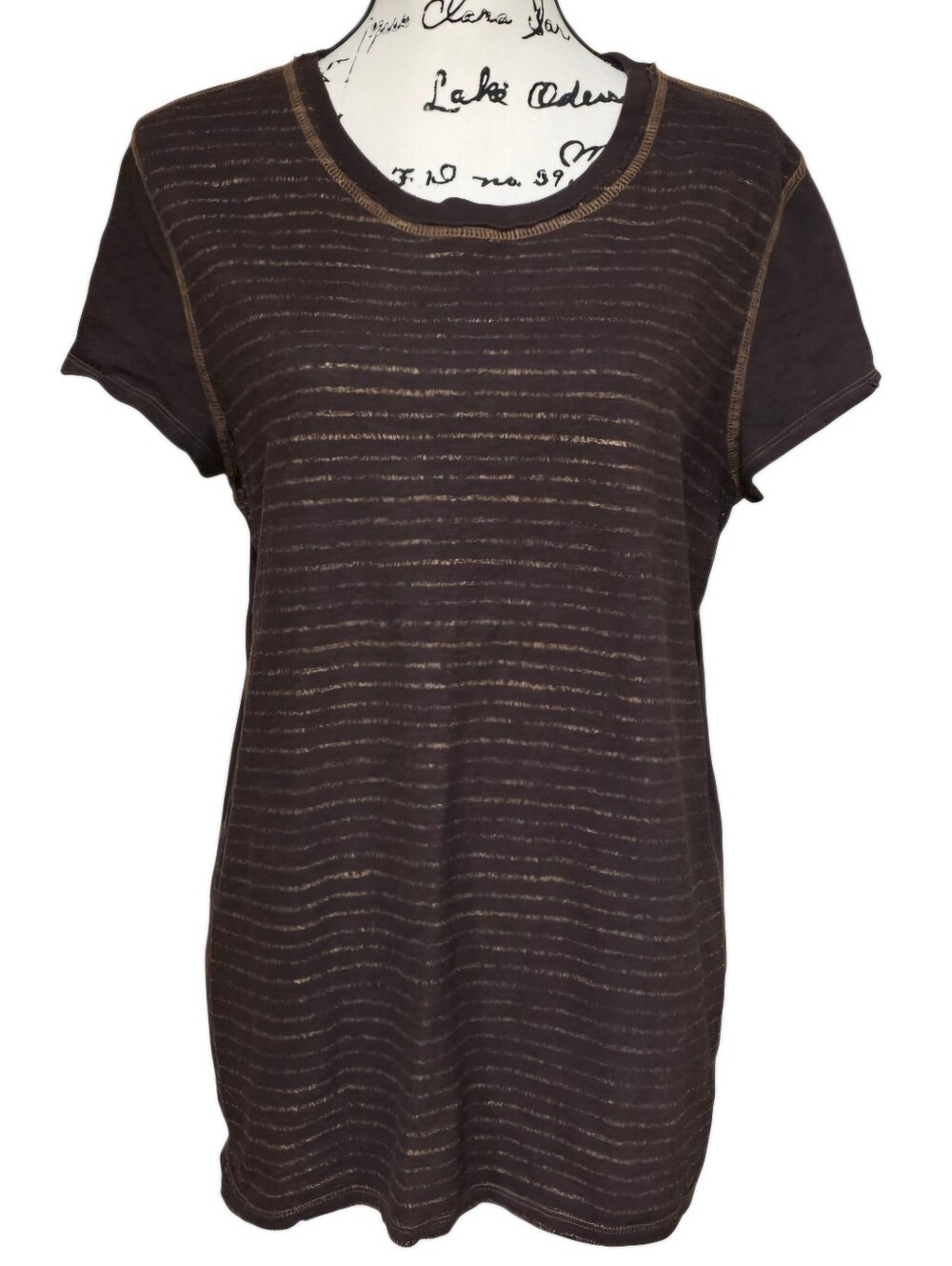 Merona Brown Short Sleeve Tee with Metallic Stripe Detail